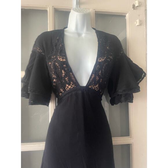 For Love and Lemons Carmine Black Lace Ruffle Sleeve Cami Mini Dress - Picture 8 of 8